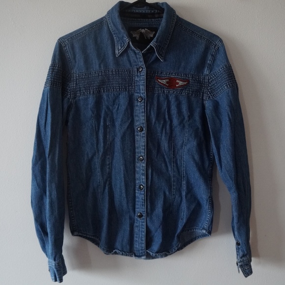 Harley-Davidson Tops - Harley Davidson Women Denim Button Shirt Small